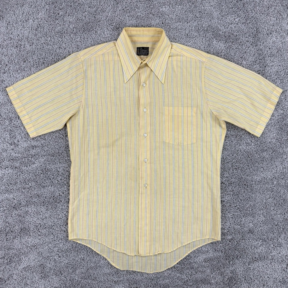 VTG 70s Penneys Towncraft Shirt Mens M Penn-Prest Dagger Collar Paper Thin Retro